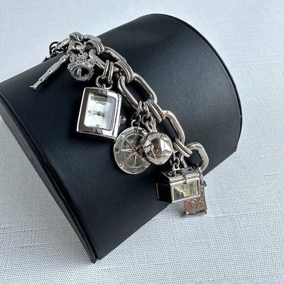 AZ II Charm Bracelet with Watch, Silver Tone, 7.5” + Extender NWT - Picture 1 of 16